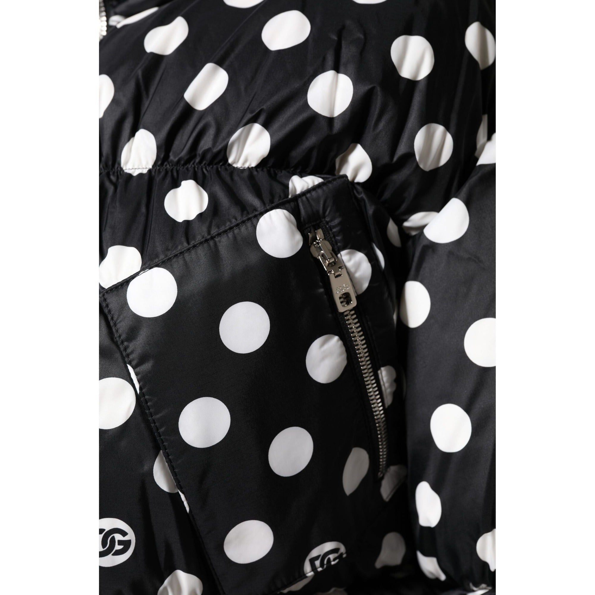 Dolce & Gabbana Black White Polka Dot Full Zip Puffer Jacket
