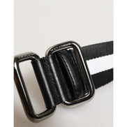 Dolce & Gabbana Black White Striped Logo Buckle Belt