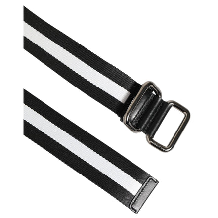 Dolce & Gabbana Black White Striped Logo Buckle Belt
