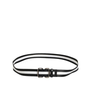 Dolce & Gabbana Black White Striped Logo Buckle Belt