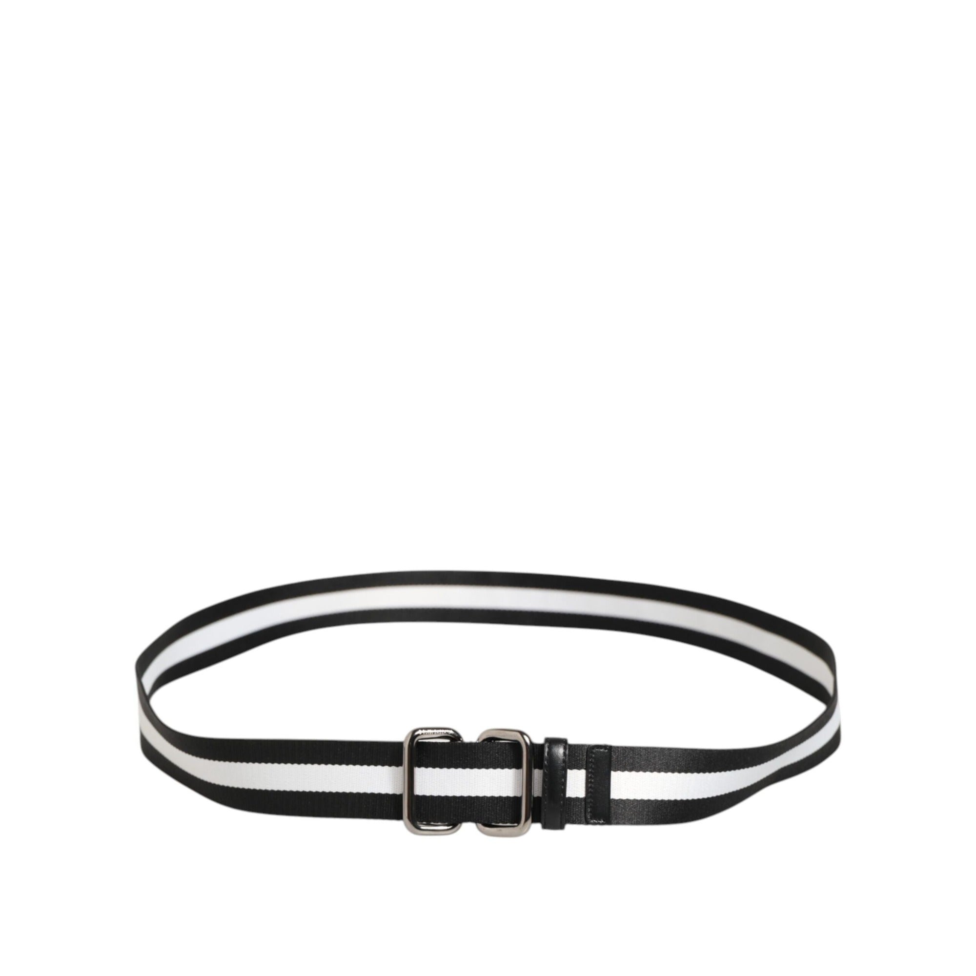 Dolce & Gabbana Black White Striped Logo Buckle Belt