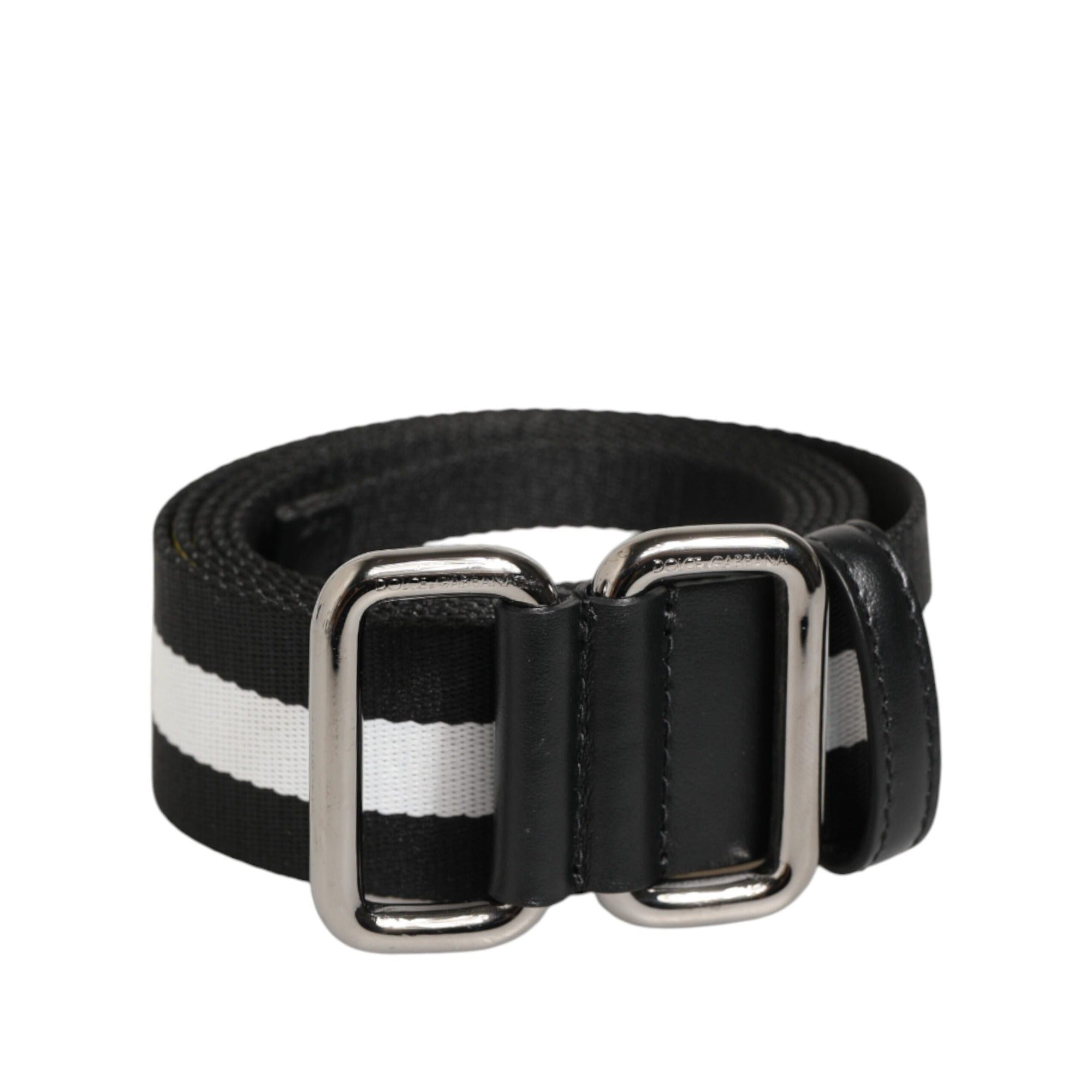 Dolce & Gabbana Black White Striped Buckle Belt