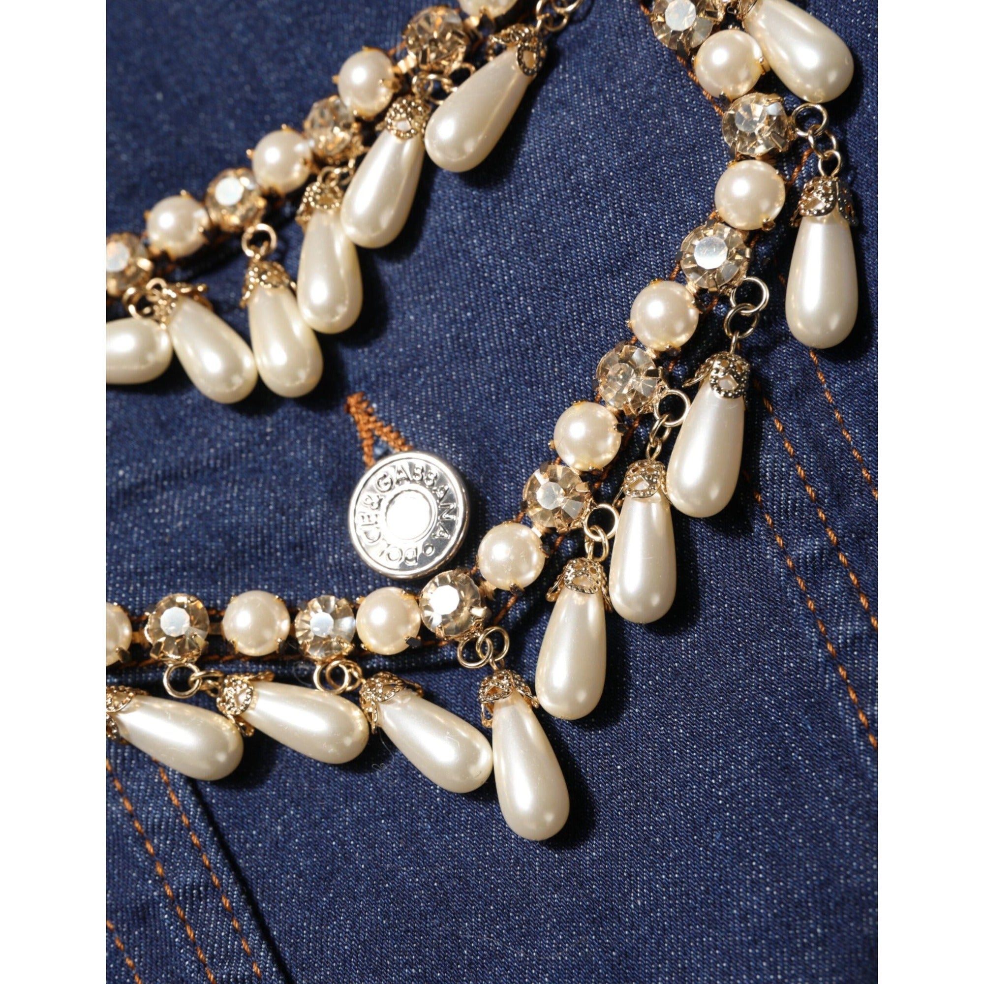 Dolce & Gabbana Blue Cotton Denim Crystal Embellished Jacket