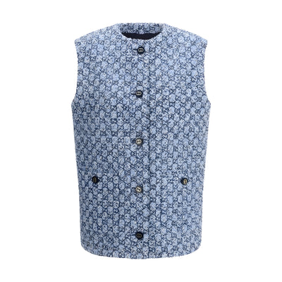 Gucci Blue Cotton Sleeveless Jacket