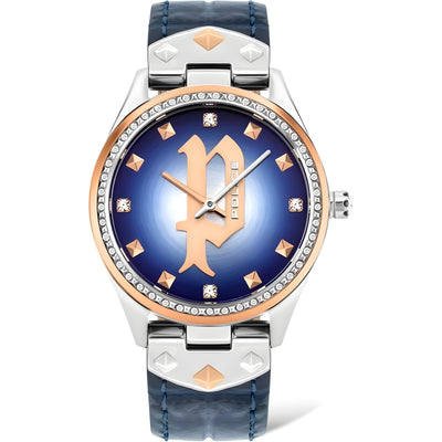 Montre habillée en cuir bleu Police