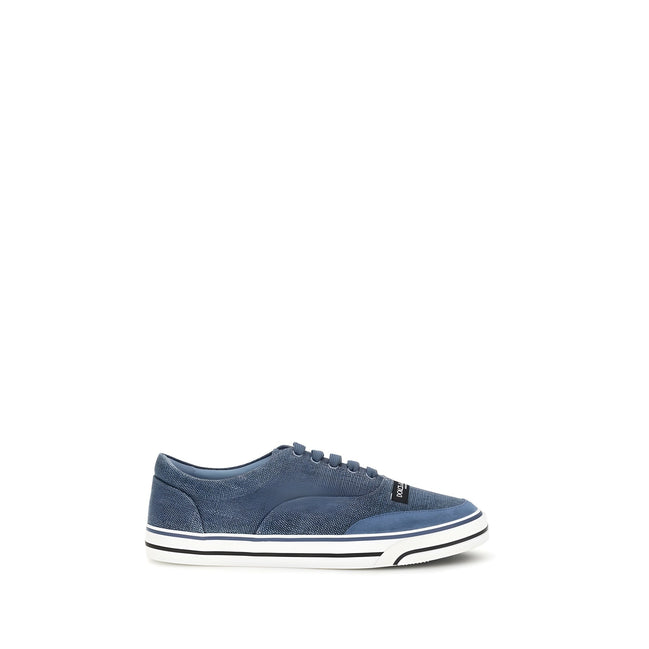 Dolce & Gabbana Blue Linen Low Top Sneakers