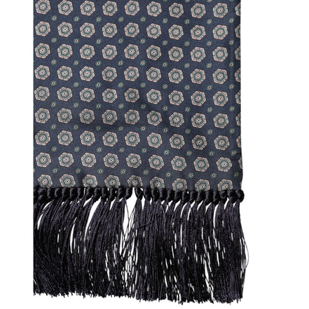 Foulard Dolce & Gabbana en Soie à Motifs Bleus avec Franges 138cm x 15.5cm