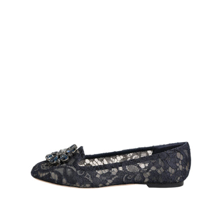 Dolce & Gabbana Blue Taormina Lace Crystal Flats