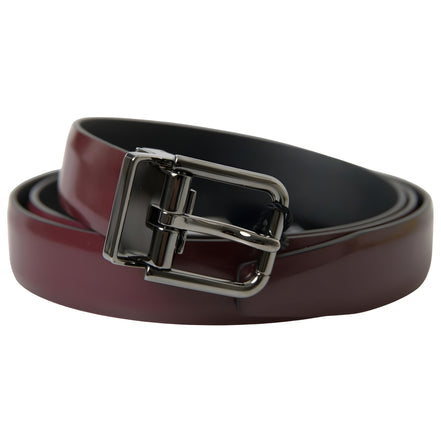 Dolce & Gabbana Bordeaux Leather Silver Buckle Belt