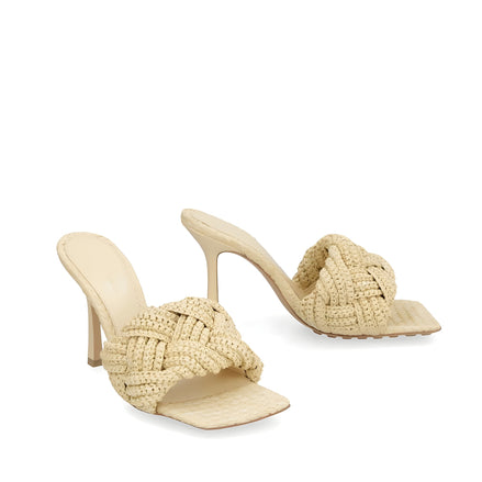Bottega Veneta Beige Raffia Mules