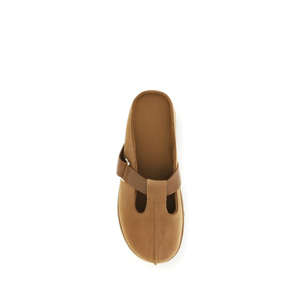 Mules UGG marron en cuir de veau Bos Taurus