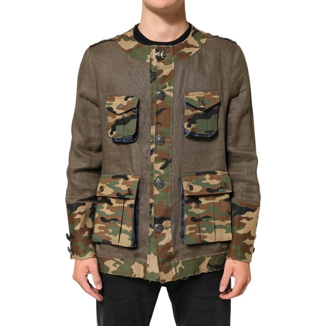 Veste boutonnée en lin camouflage marron Dolce & Gabbana