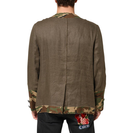 Veste boutonnée en lin camouflage marron Dolce & Gabbana