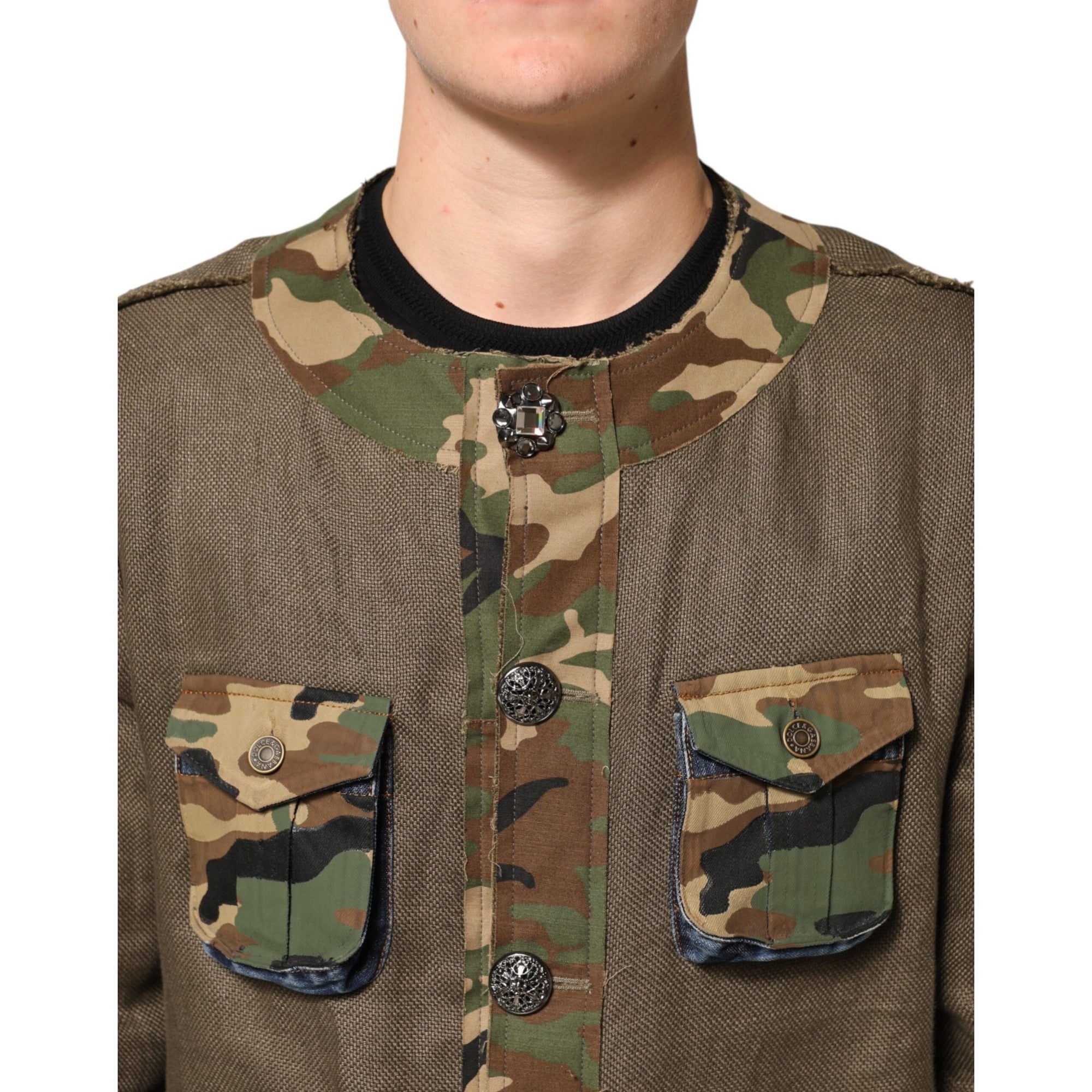 Veste boutonnée en lin camouflage marron Dolce & Gabbana