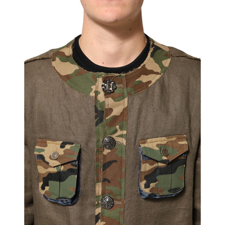 Veste boutonnée en lin camouflage marron Dolce & Gabbana