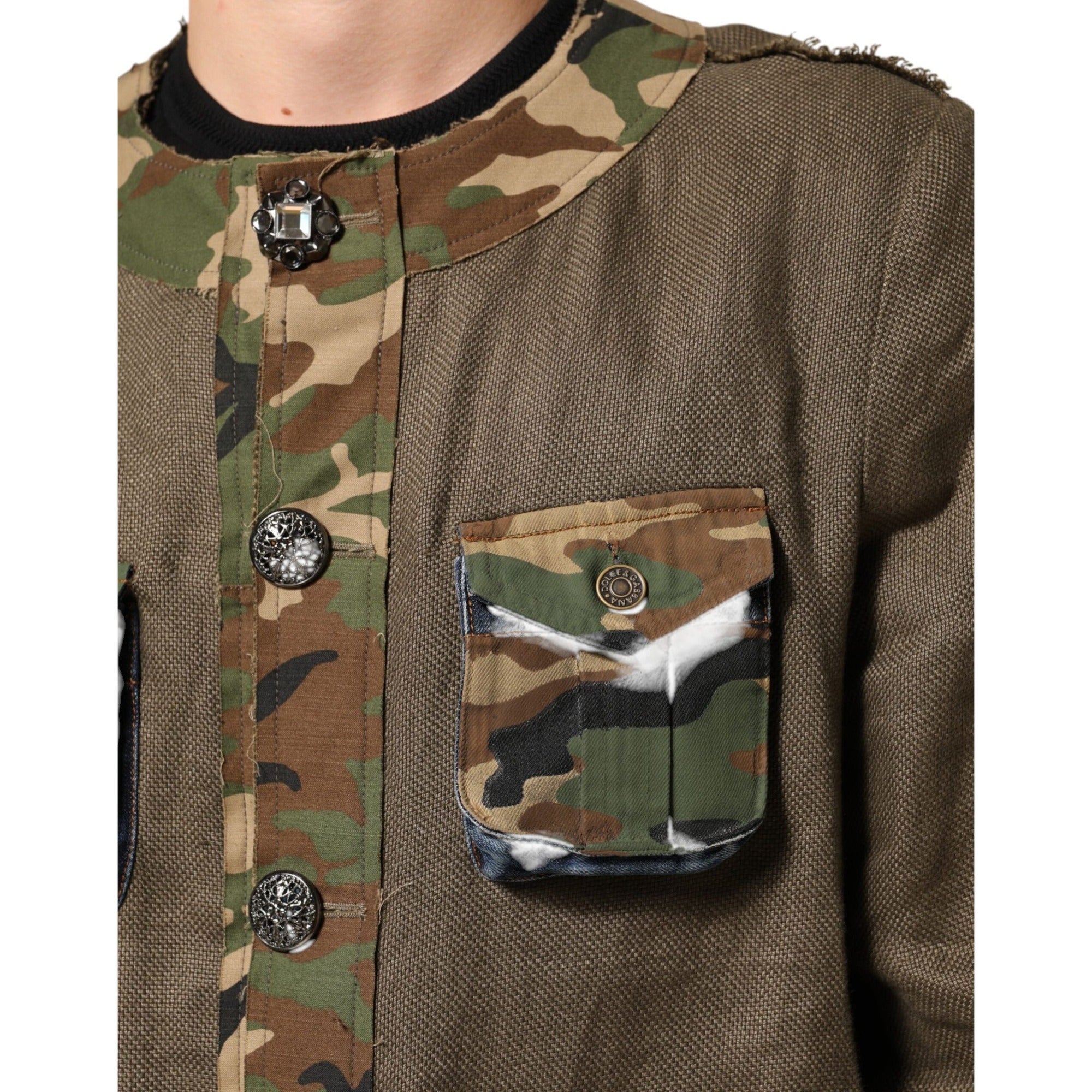 Veste boutonnée en lin camouflage marron Dolce & Gabbana