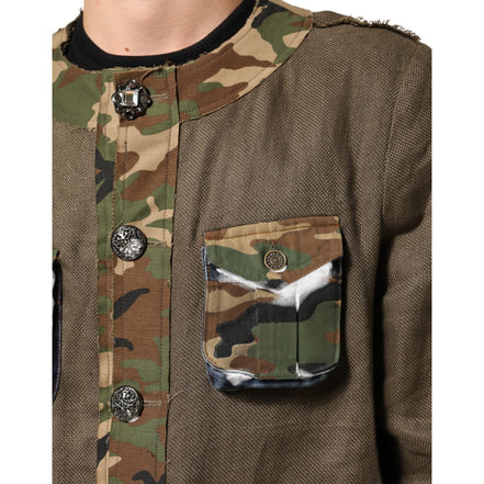 Veste boutonnée en lin camouflage marron Dolce & Gabbana