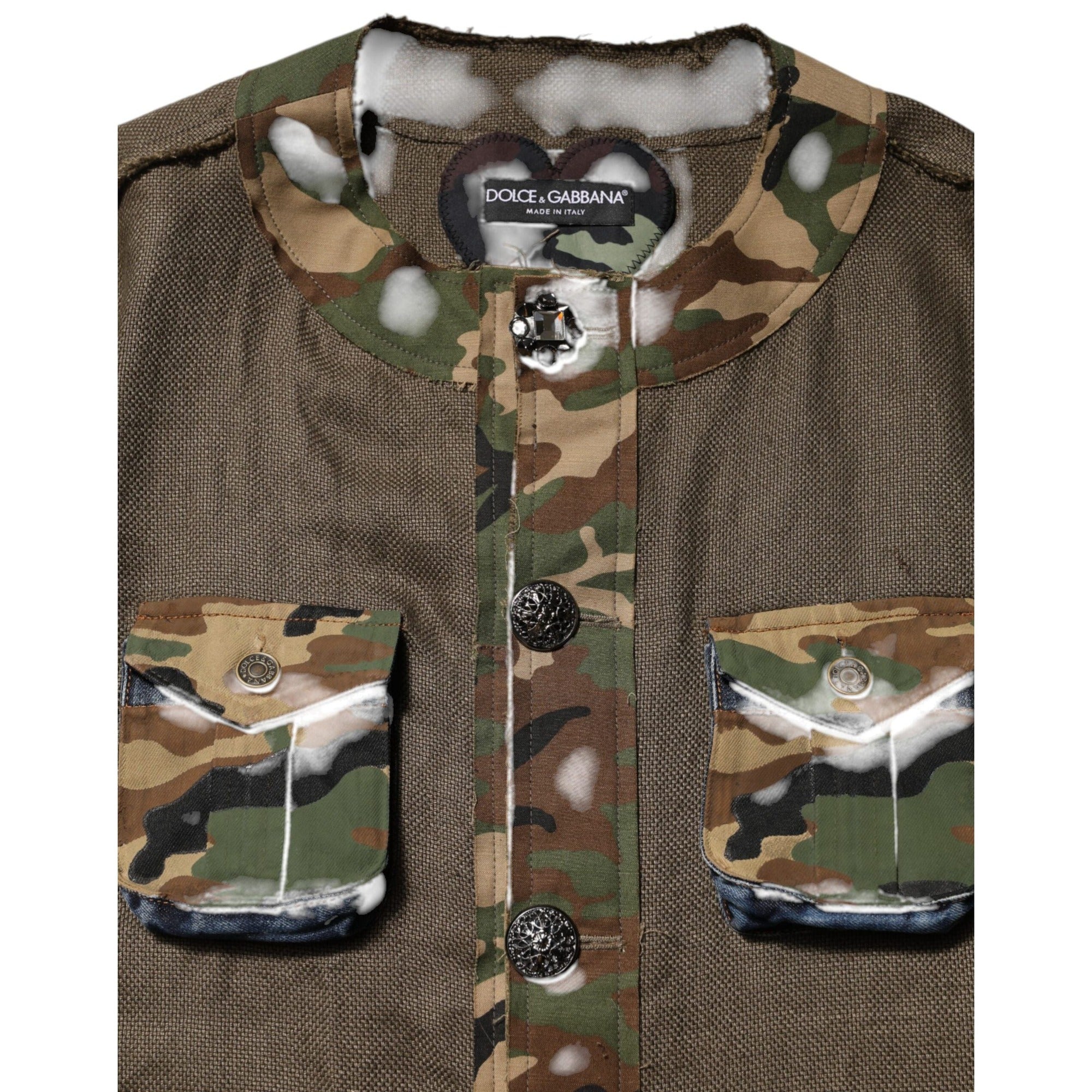 Veste boutonnée en lin camouflage marron Dolce & Gabbana