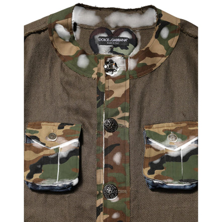 Veste boutonnée en lin camouflage marron Dolce & Gabbana