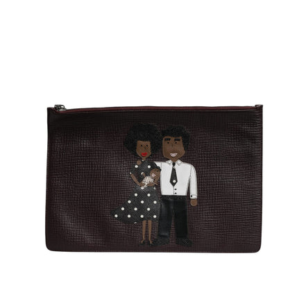 Pochette Dolce & Gabbana en cuir marron avec ornements #DGFAMILY pour homme