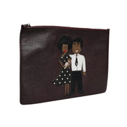 Pochette Dolce & Gabbana en cuir marron avec ornements #DGFAMILY pour homme