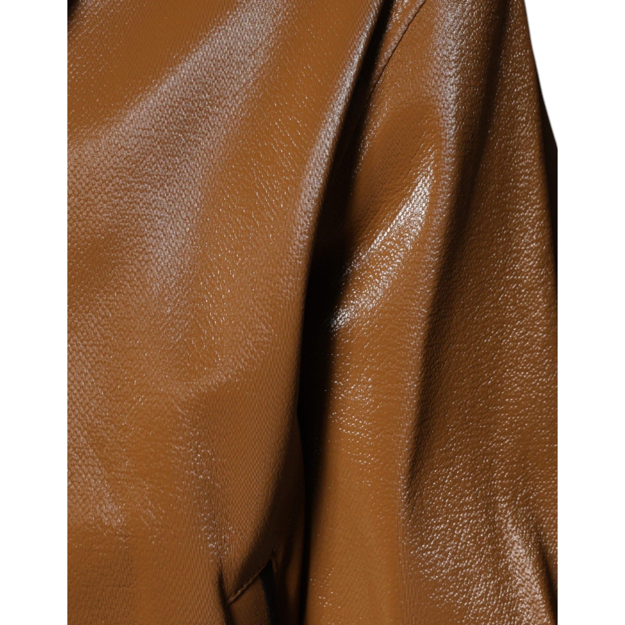 Dolce & Gabbana Brown Leather Full Zip Bomber Jacket