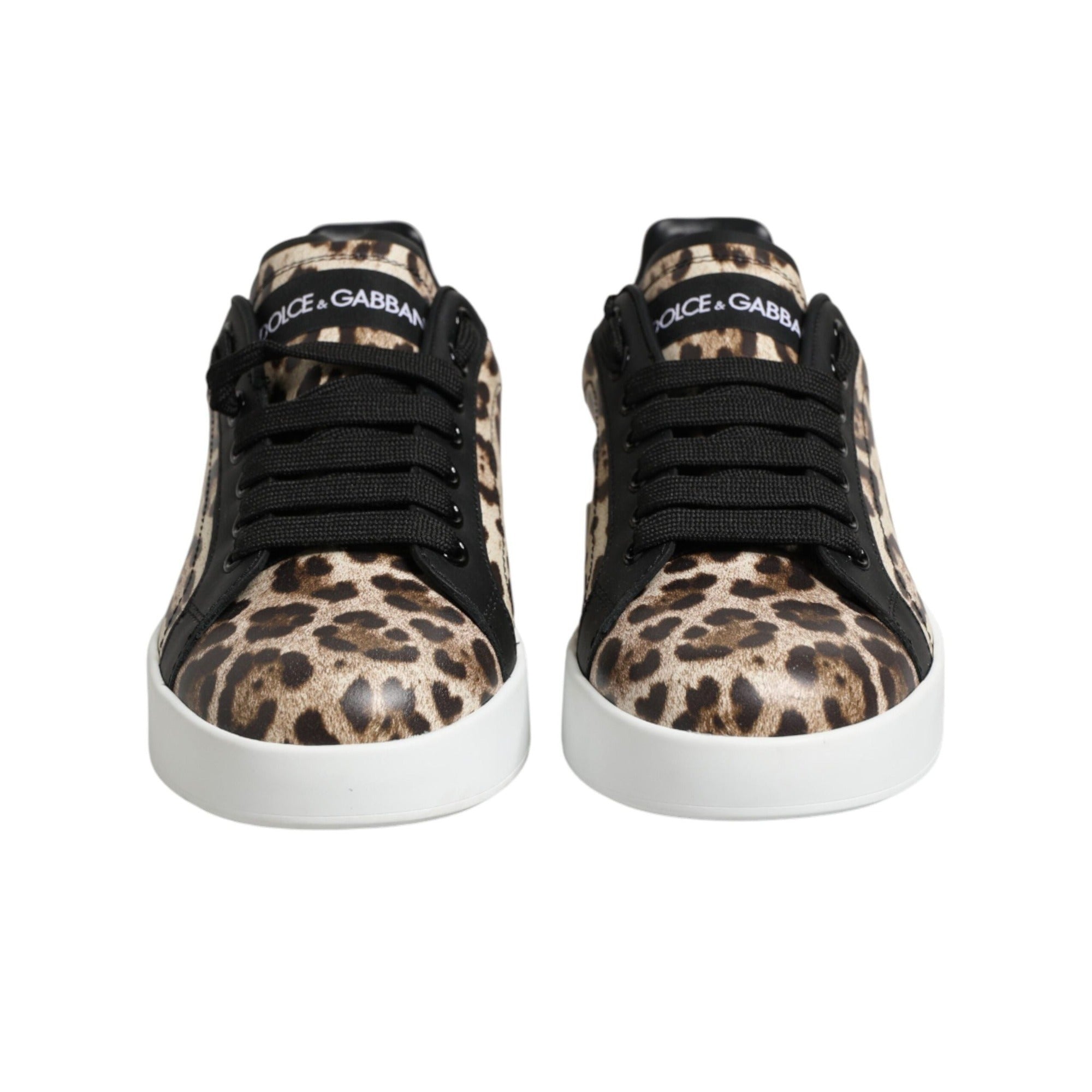 Dolce & Gabbana Brown Leather Leopard Low Top Sneakers