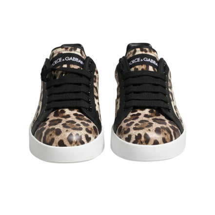 Dolce & Gabbana Brown Leather Leopard Low Top Sneakers