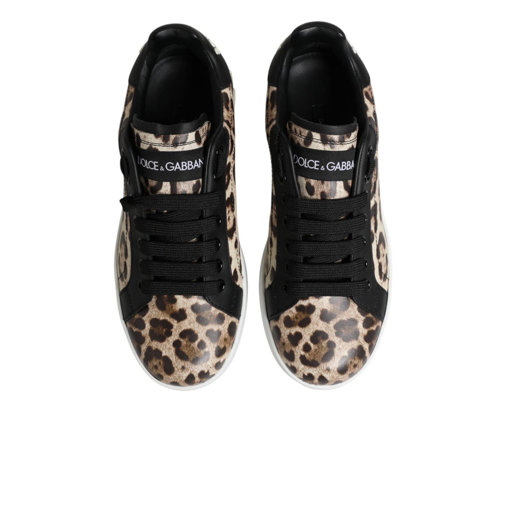 Dolce & Gabbana Brown Leather Leopard Low Top Sneakers