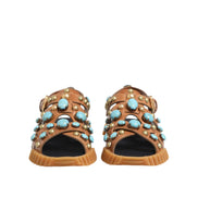 Dolce & Gabbana Brown Leather Studded Slide Sandals