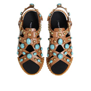 Dolce & Gabbana Brown Leather Studded Slide Sandals
