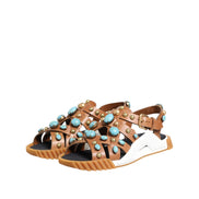 Dolce & Gabbana Brown Leather Studded Slide Sandals
