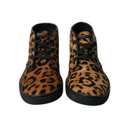 Chaussures sneakers en cuir de poney léopard marron Dolce & Gabbana