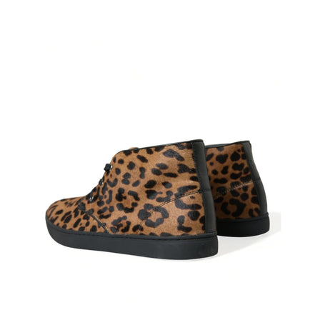 Chaussures sneakers en cuir de poney léopard marron Dolce & Gabbana