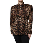 Veste Manteau Boutonné en Soie Léopard Marron Dolce & Gabbana
