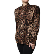Veste Manteau Boutonné en Soie Léopard Marron Dolce & Gabbana