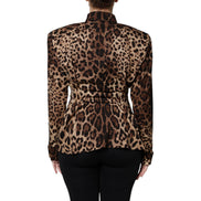 Veste Manteau Boutonné en Soie Léopard Marron Dolce & Gabbana