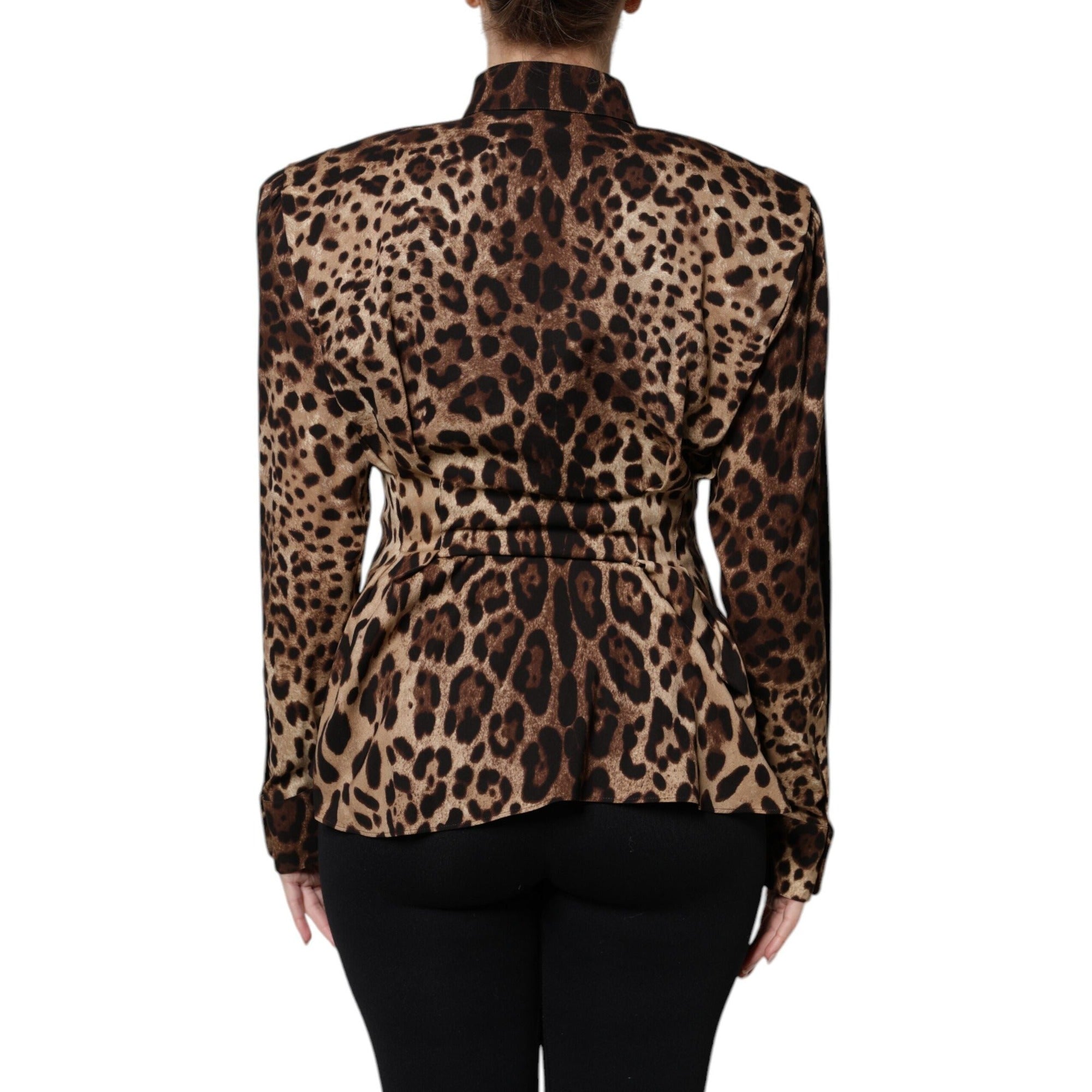 Veste Manteau Boutonné en Soie Léopard Marron Dolce & Gabbana