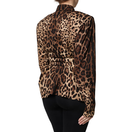 Veste Manteau Boutonné en Soie Léopard Marron Dolce & Gabbana