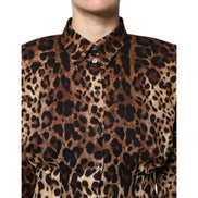 Veste Manteau Boutonné en Soie Léopard Marron Dolce & Gabbana