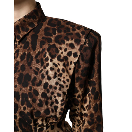 Veste Manteau Boutonné en Soie Léopard Marron Dolce & Gabbana