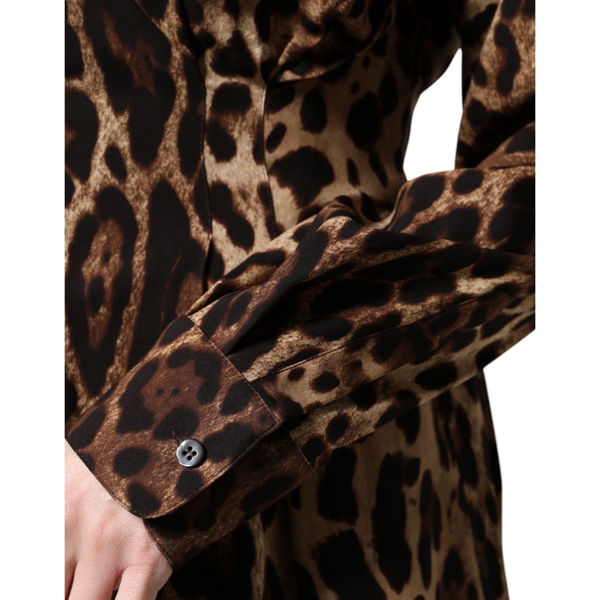Veste Manteau Boutonné en Soie Léopard Marron Dolce & Gabbana