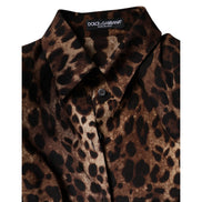 Veste Manteau Boutonné en Soie Léopard Marron Dolce & Gabbana