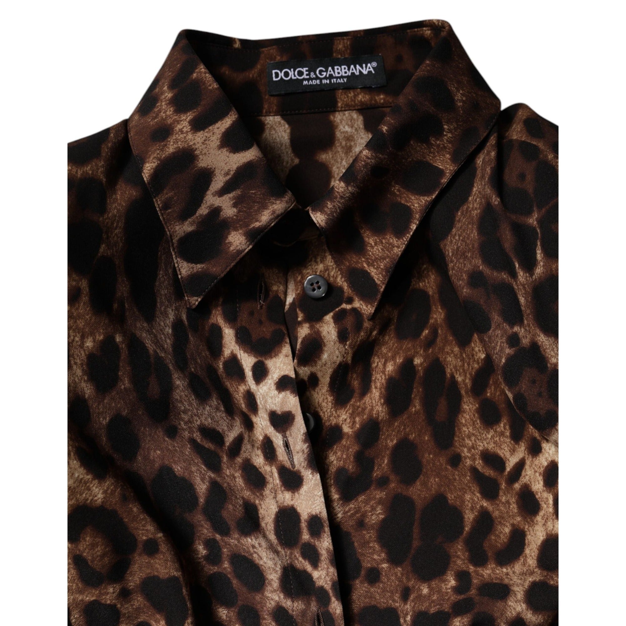 Veste Manteau Boutonné en Soie Léopard Marron Dolce & Gabbana