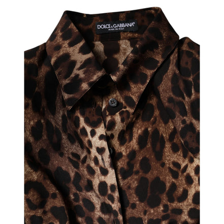 Veste Manteau Boutonné en Soie Léopard Marron Dolce & Gabbana