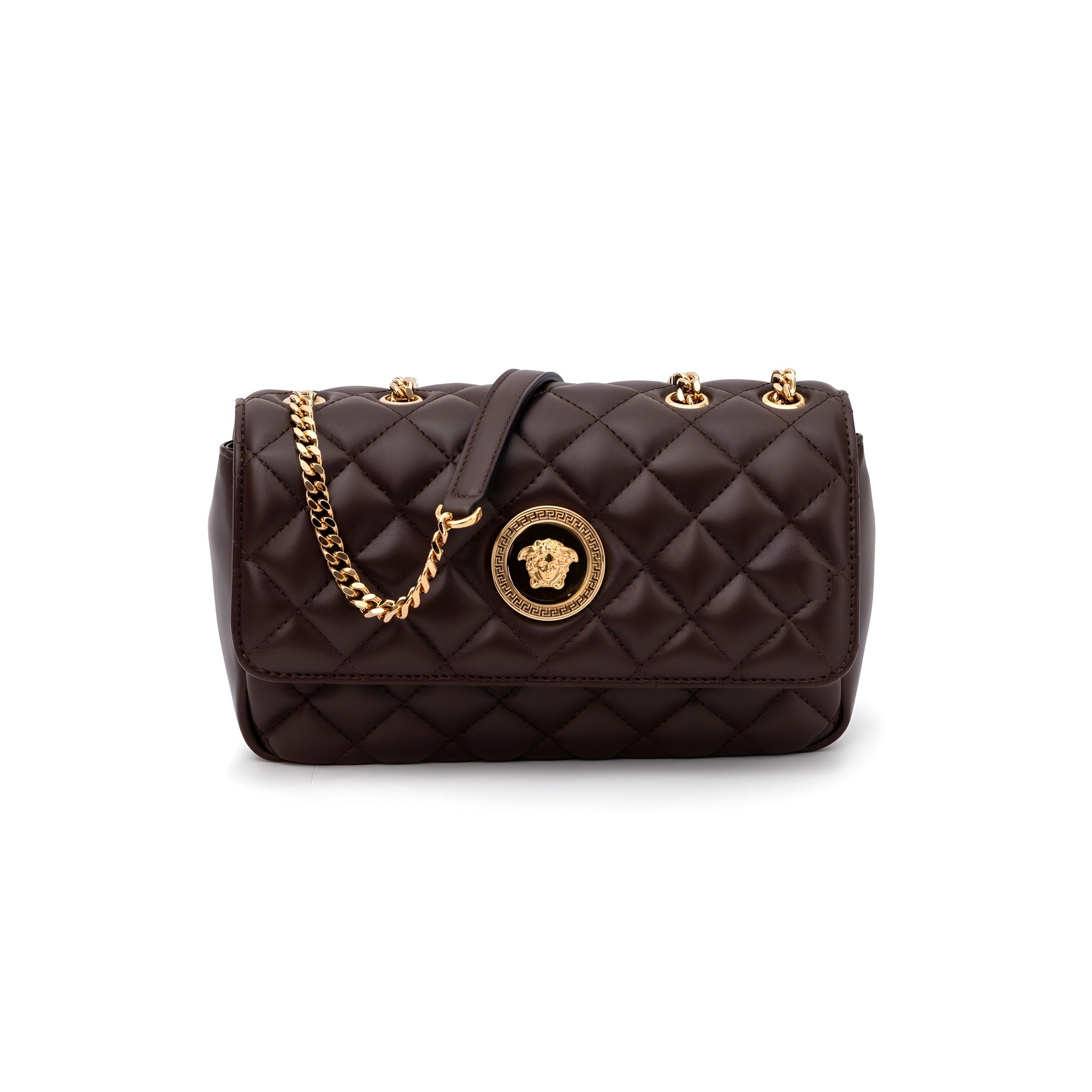 Sac à bandoulière en cuir matelassé marron Versace