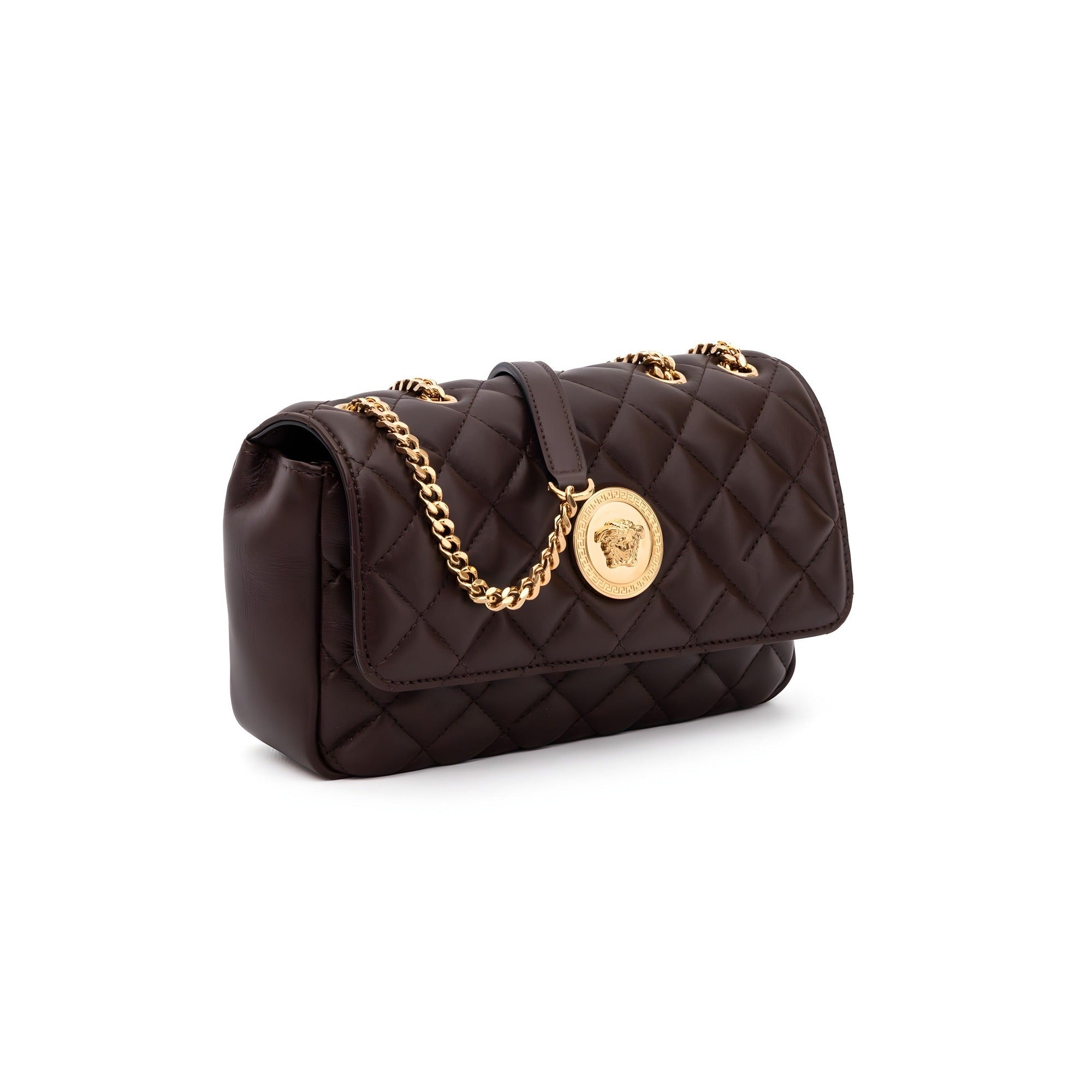 Sac à bandoulière en cuir matelassé marron Versace
