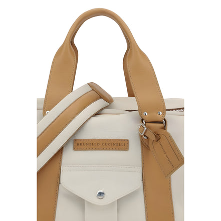 Brunello Cucinelli Beige Calf Leather Travel Bag