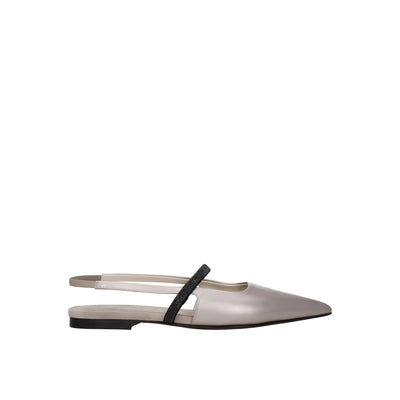 Brunello Cucinelli Beige Leather Ballet Flats