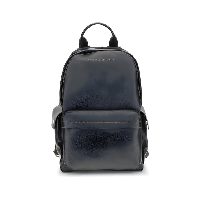 Brunello Cucinelli Black Calf Leather Backpack